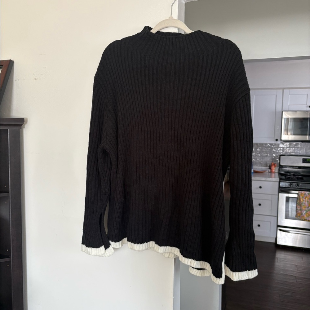 Black Ribbed Sweater with White Trim